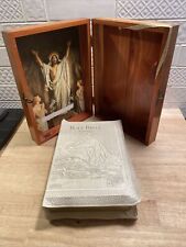 Vtg Holy Bible 1961 Wooden Cedar Box Light Of The World EditionCarpenters Union picture