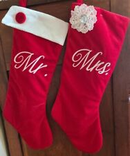 NEW Set 2 Mr. & Mrs. Red Velvet Christmas Stockings Farmhouse Decor 20