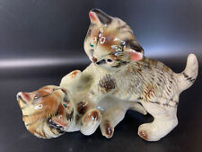 Vintage Enesco romping Wrestling kittens, hand painted Figurine 7”x5” Cats FLAW picture