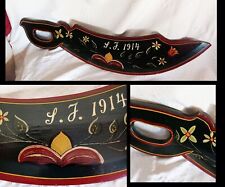 1914 SWEDISH SKAKTE (Flax Scutching Knife) - Primitive - Hand Painted - 