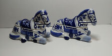 Lot of 2 Formalities Baum Bros Blue & White Floral Horse Figurines /Trinket Box picture