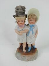 Victorian Antique Bisque Figurine Children Top Hat Boy Bonnet Girl 7 Inch Tall picture