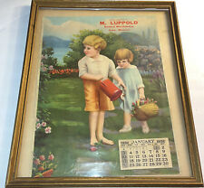 1932 M Luppold General Merchandise Advertising Boy Girl Litho Calendar Framed picture