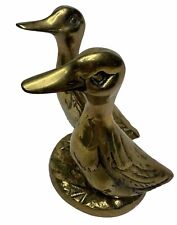 Vintage Solid Brass Duck Figurines MCM Mallard Statue 6in VTG picture
