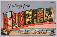 Florida, Large Letter Greetings, Beach Sunbathers, Vintage Postcard picture