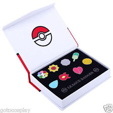 Cosplay Poke: Kanto League Gym Badges Set of 8 Metal Region Pins Brooch + Box picture