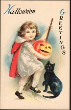 Postcard Halloween Ellen Clapsaddle Wolf 21 Halloween Greetings C-1910 picture