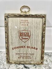 Vintage Brass Tone Gold Picture Frame Convex Glass Metal 3.25x4.25” picture