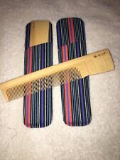Vtg Japanese Wooden Maki-e Boxwood Comb Set Lot W Case Deadstock picture