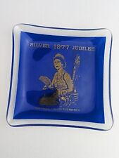 Vintage HRH Queen Elizabeth II Silver Jubilee 1977 Glass Trinket Plate Dish Tray picture