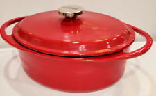 Lodge 5qt Enameled Oval Casserole Pan  Dutch Oven Cast Iron Red with Lid picture