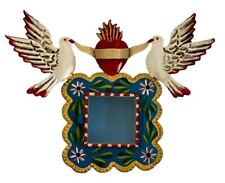 SACRED HEART Nicho with Doves, Mexican Tin Heart Nicho Frame, Blue picture