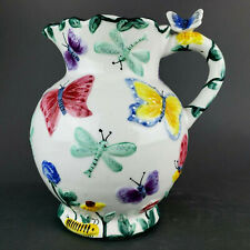 Butterflies Dragonflies Pitcher Hand Painted Ceramic Flowers Inc Balloons  picture