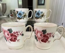 Queen Anne Coffee Tea Cups 4 Floral Pattern Bone China Made in England picture