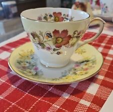 VINTAGE DUCHESS Tea Cup & Saucer floral design FINE Bone China-England YELLOW picture