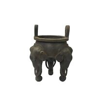 Rustic Iron Mixed Metal Elephant Head Trunk Tri-Legs Ding Display Figure ws3539 picture