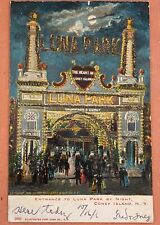 Coney Island New York NY  Luna Park Entrance Night View Vintage Postcard 1906 picture
