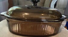 PYREX CORNING VISION WARE  Vintage RIBBED 4L Handled Glass ROASTER + LID F-14-C picture
