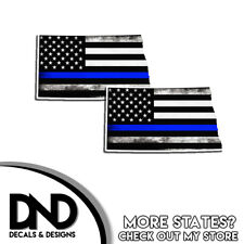 North Dakota HELMET Decal Police Blue Line Tatter American Flag Sticker 4 Pack picture