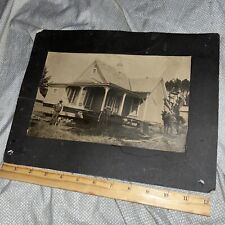 Large Vintage Mounted Photo: House Being Moved Or Foundation Being Replaced picture