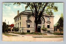 Peru IN-Indiana, Carnegie Library, Building, Exterior, Trees, Vintage Postcard picture