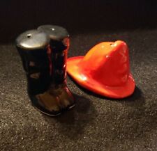 1950s Vintage Fireman's Red Hat Black Boots Salt Pepper Shakers RARE picture