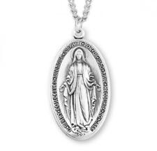 Sterling Silver Oval Miraculous Medal Size 1.4inx0.8in Deluxe Velvet Gift Boxed picture