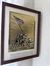 Marine Corps Iwo Jima Flag Raising Gold Foil Etching Print Matted Framed picture