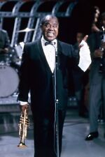 LOUIS ARMSTRONG HOLDING TRUMPET COLOR 24x36 inch Poster picture