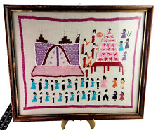 Vintage Mexican Michoacan Story Cloth Hand Embroidered Folk Art Quinceanera picture