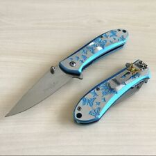 6.75” Luxury Cute Blue Tactical Spring Assisted Open Blade Folding Pocket Knife picture