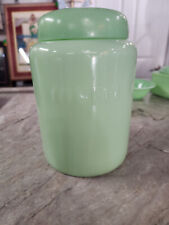 Green Jadeite Glass Coffee Canister w Lid Raised Lettering Written Coffee picture