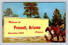 Prescott AZ-Arizona, General Greetings Banner, Horses, Antique Vintage Postcard picture