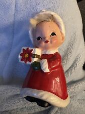 Vintage NAPCO Japan Ceramic Christmas Girl with Gift Poinsettia Hair 1950s picture