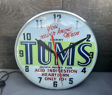 Rare Vintage Tums Acid Digestion Advertising Lighted Wall Clock by Telechron 15