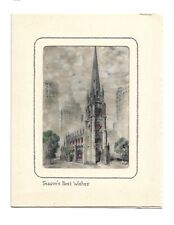 Vtg. Christmas Card OLD CATHEDRAL  1930s 40s  O.E.S. Sister Masonic? Location? picture