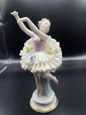 Vintage German Dresden Lace & Porcelain Ballerina. Pink & White Figurine picture