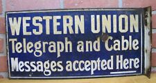 WESTERN UNION TELEGRAPH & CABLE MESSAGES Antique Porcelain Flange Sign ING-RICH picture