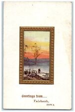 1911 Greetings From Fairbank Man Trees House Iowa IA Correspondence Postcard picture