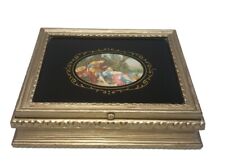 Vintage / Antique Wooden Picture Frame Jewelry Box With Glass Top And Mirror  picture