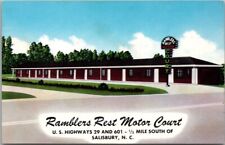 1950s SALISBURY North Carolina Postcard RAMBLERS REST MOTOR COURT Hwy 29 Chrome picture