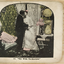 Newlywed Couple Kissing Stereoview c1905 Man Woman Love Bride Lithograph H1407 picture