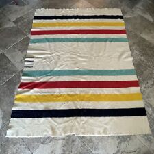 Vintage Hudsons Bay 4 Point Blanket 100% Wool England 85x67 Striped 1950s 60s picture