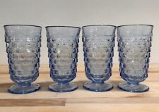 4 Vintage Blue Iced Tea Tumblers Cubist Style Whitehall Colony Indiana Glass 6” picture