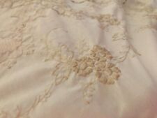 Vtg HANDMADE Embroidered Floral CUTWORK Beige TABLECLOTH 68X102 Oval Rectangle a picture