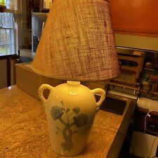 Vintage 28” Jar Jug Crock Ceramic Table Lamp Hand Painted Blue Flowers Signed picture