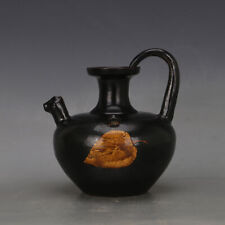 Song Jizhou Kiln Black Glazed Leaf Pattern Chicken Head Pot Wine Pot picture