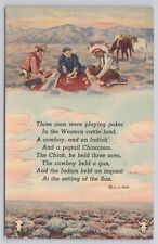 Cowboy Indian Chinaman Playing Poker in Western Cattle Land Postcard picture