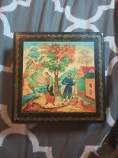 Vintage RUSSIAN Black Lacquer Box Hand Painted Signed Prizhivin 1985 Mstera picture