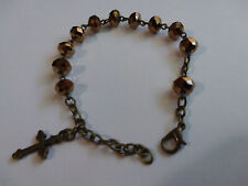 Rosary Bracelet Bronze Gold Czech Crystal Cross One of a Kind Handmade Beautiful picture